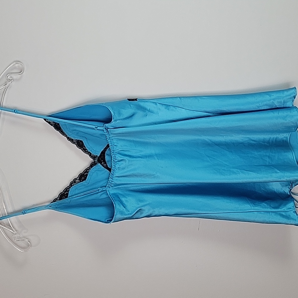 Victoria's Secret Y2K Blue Satin Black Lace chemise / tunic top size small - Picture 5 of 10